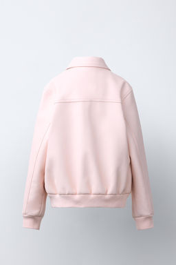CAZADORA BOMBER EFECTO PIEL / Rosa pastel