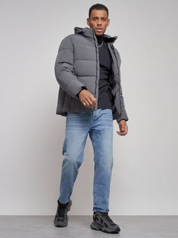 Куртка зимняя молодежная мужская с капюшоном темно-серого цвета 8320TC - Wonderrman фото 14