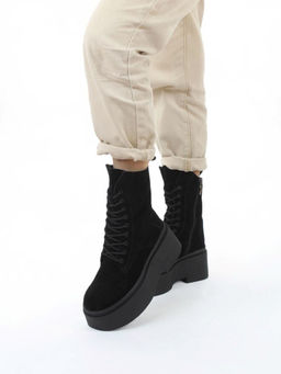 04-PAT225-2Z BLACK Ботинки зимние женские (натуральная замша, 100% шерсть)