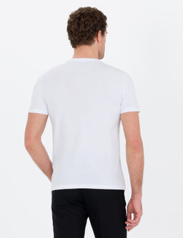 Beyaz Bisiklet Yaka Slim Fit T-Shirt