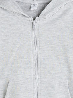 Kap??onlu Uzun Kollu K?z ?ocuk Fermuarl? Sweatshirt