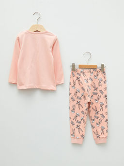 Bisiklet Yaka Uzun Kollu Bugs Bunny Bask?l? Pamuklu K?z Bebek Pijama Tak?m? - Waikiki фото 2