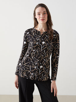 Bisiklet Yaka Desenli Uzun Kollu Kad?n Bluz