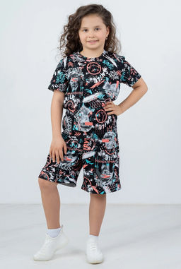 Шорты с карманами Эбби, цвет Черный/Морков-Бирюз Brave, КУ 100%х/б