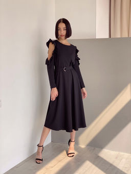 Martichelli Платье из микрошифона с открытыми плечами чёрное  фото 4