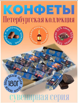 Шоколадные конфеты ТЕМНЫЙ ШОКОЛАД.МОЛОЧНЫЙ ШОКОЛАД.КОНЬЯК Виды СПб180г - Петербургская коллекция фото 2