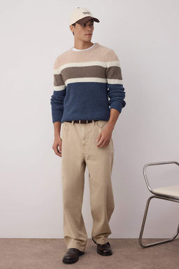 TRENDYOL MAN Gri Slim Fit Yunlu Bisiklet Yaka Panelli Renk Bloklu Triko Kazak TMNAW22KZ0343 - Trendyolmilla фото 19