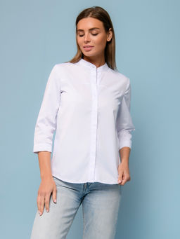 Блуза белая с рукавами 3/4 и воротником-стойка