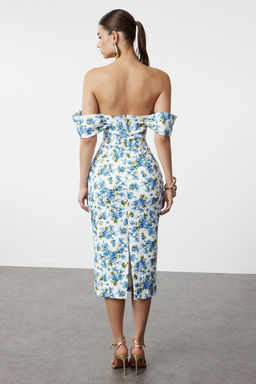 Cok Renkli Vucuda Oturan Korse Detayl? Dokuma S?k Abiye Elbise TPRSS22EL00097