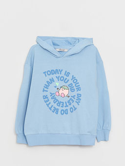 Bask?l? Uzun Kollu K?z ?ocuk Hoodie