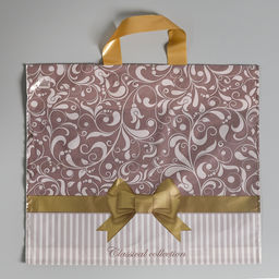 Цена за 50 шт. Пакет "Бежевый узор", полиэтиленовый с петлевой ручкой 34 x 40 см, 70 мкм