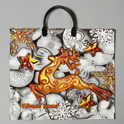 Цена за 10 шт. Новый год. Пакет "Серебро", полиэтиленовый с пластиковой ручкой, 38х35 см.