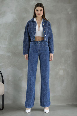 Mavi Dokulu Crop Denim Ceket TWOSS25CE00030 - Trendyolmilla фото 5