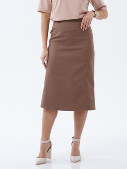 Юбка миди с разрезом коричневая