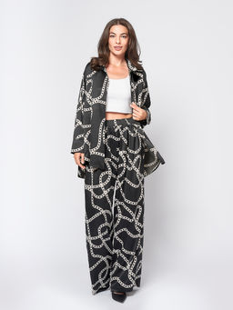 Брюки черного цвета в пижамном стиле с принтом - 1001dress фото 4