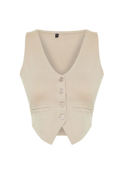 Vizon Dugme Detayl? V Yaka Crop Regular/Normal Kesim Esnek Orme Yelek TWOSS23YE00037