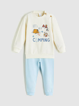 Bisiklet Yaka Bask?l? Erkek Bebek Sweatshirt ve E?ofman Alt 2li