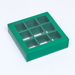 Цена за 2 шт. Коробка для 9 конфет, изумрудная, 14.5×14.5×3.5 см