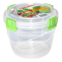 Контейнер для продуктов пластмассовый Волна 1,4л, д16см, h12,5см, герметичный, силиконовый уплотнитель, 4 защелки (Россия) - Домашняя мода фото 2