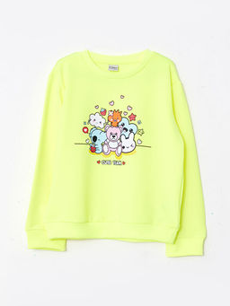 Bisiklet Yaka Bask?l? Uzun Kollu K?z ?ocuk Sweatshirt