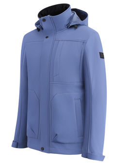 Ветровка мужская софтшелл виндстоппер с капюшоном спортивная синего цвета 9617_1S