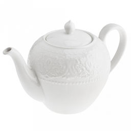 "Русь" Чайник заварочный фарфоровый 1л, д13,5см h12,2(15,8)см, белый, рельефный декор, в коробке (Китай)
