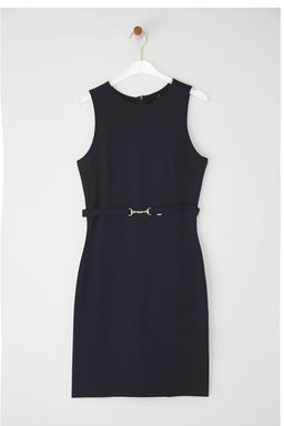 TRENDYOLMILLA Gri Cizgili Kemer Detayl? S?f?r Kol Vucuda Oturan Midi Orme Elbise TWOSS25EL00374 фото 11