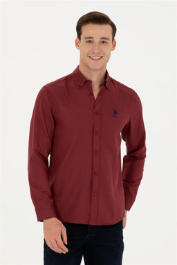 Мужская базовая рубашка бордового цвета с длинным рукавом Неожиданная скидка в корзине