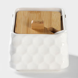 Банка для сыпучих BellaTenero, 800 мл, 14.511 см, с ложкой, с бамбуковой крышкой, фарфор, белая фото 6