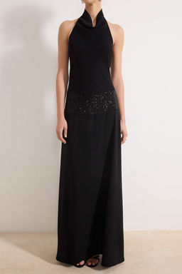 Siyah Duz Bel Payet Detayl? S?rt Dekolteli Maxi Abiye & Mezuniyet Elbisesi TPRSS26AE00020 - Trendyolmilla фото 3