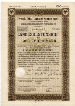 Облигация 4,5% 1000 рейхсмарок 1935 года Германия