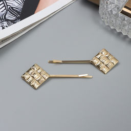 Невидимки для волос «Бенте», набор 2 шт., квадраты, 5 см, золото