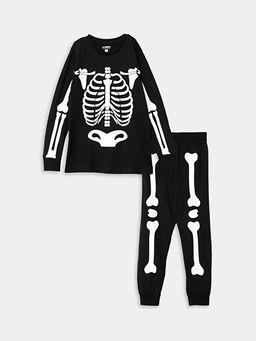 Bisiklet Yaka Bask?l? Uzun Kollu Erkek ?ocuk Pijama Tak?m?