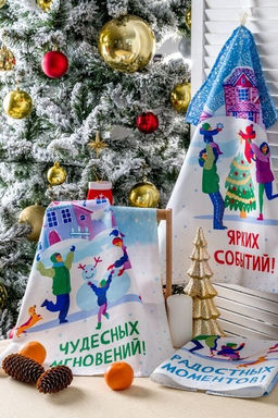 К-т полотенец Зимние каникулы 50*60 см. - 3 шт. рогожка хлопок 100%