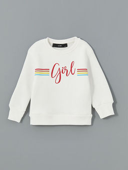 Bisiklet Yaka Bask?l? K?z ?ocuk Sweatshirt