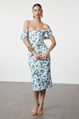 Cok Renkli Vucuda Oturan Korse Detayl? Dokuma S?k Abiye Elbise TPRSS22EL00097