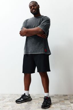 Buyuk Beden Siyah Regular/Normal Kesim Rahat %100 Pamuklu Basic Sort TMNSS24AP00001