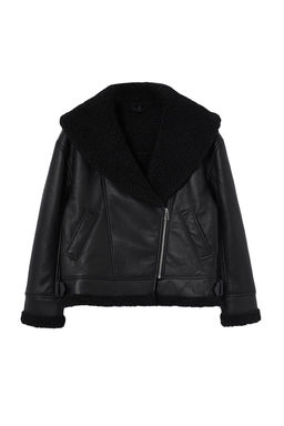 Siyah Regular Kal?p Pelus Detayl? Suni Deri Biker Ceket Mont TWOAW25MO00037 - Trendyolmilla фото 13