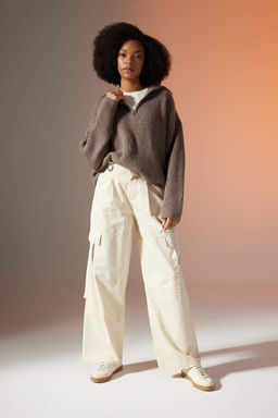 Габардиновые брюки стандартной длины с широкими карманами и высокой талией - Defacto фото 3