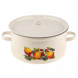 Яблоки Кастрюля эмалированная 5,5л, форма цилиндрическая, металлическая крышка, металлические ручки, жемчужный (Россия)