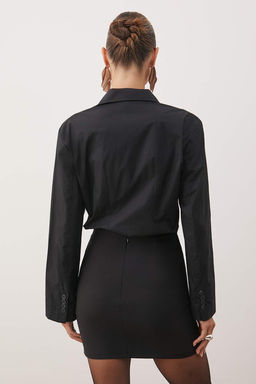 Siyah Y?rtmac Detayl? Dokuma Etek TPRAW23ET00014