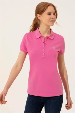 Женская розовая футболка с воротником поло Basic - U.s. polo assn фото 3