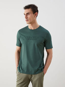 Bisiklet Yaka K?sa Kollu Bask?l? Penye Erkek Ti??rt