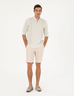 Bej Slim Fit Keten Beli Lastikli Dokuma _ort