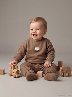 Ay?c?k Nak??l? Erkek Bebek Sweatshirt ve E?ofman Alt?