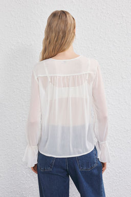Beyaz F?rf?r Detayl? Sifon Lastik Detayl? Gomlek TWOSS25GO00141