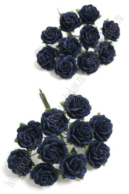Тайские бумажные цветочки 2 см на веточке "Розочка" (20 шт) R4/422, темно-синий