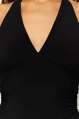Siyah Boyundan Baglamal? Vucuda Oturan Esnek Crop Orme Bluz TWOSS24BZ00061