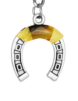 Брелок-подковка, украшенный натуральным янтарем