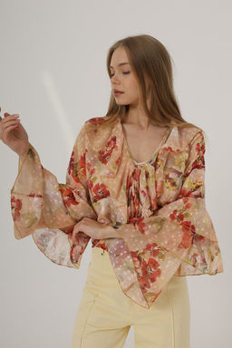 Somon Cicek Desenli F?rf?rl? Transparan Dokuma Bluz TWOAW26BZ00183